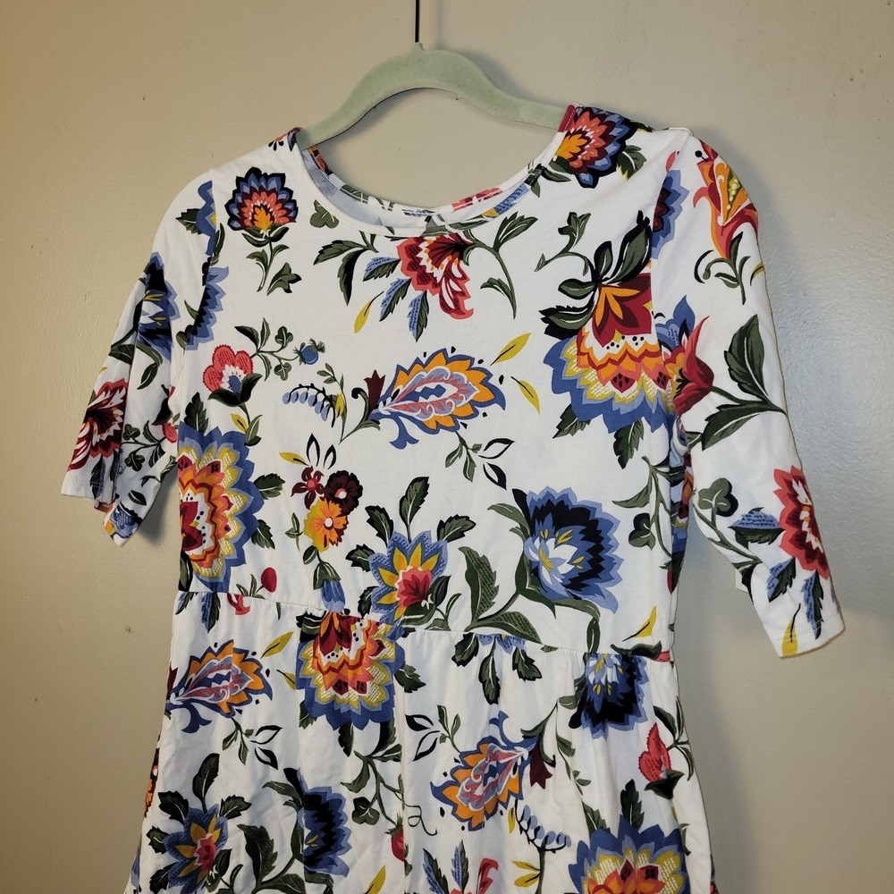 Old Navy Girls Floral Dress XL 14 Plus White Multicolor Boho Short Sleeve Cotton - Picture 2 of 7